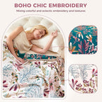 Boho Throw Blanket for Couch Sofa Chair Cotton Spring Blankets for Bedroom Living Room All Season Lightweight Reversible Floral Embroidery Throws 50"x60"