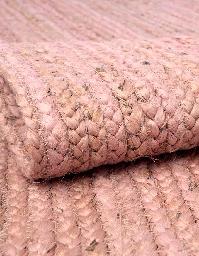 Unique Loom Braided Jute Collection Area Rug - Dhaka (8' x 10' Rectangle, Light Pink)