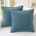 CaliTime Throw Pillow Covers Decorative 22 X 22 Inches Pack of 2 Cotton Thread Stitching Edges Solid Dyed Soft Chenille Cushion Cases for Couch Sofa Bed Living Room Farmhouse Smoke Blue