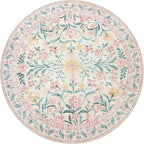 Lahome Sylvie Pink Floral 6 ft Round Rug, Soft Cozy Circle Rug for Tween Girls Bedroom Decor, Machine Washable Nursery Carpet with Non-Slip Backing for Retreat or Reading Nook