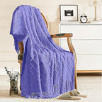 inhand Cornflower Blue Knitted Throw Blanket for Couch Bed, Mothers Day/Mom Birthday Gifts for Mom from Daughter Son, Soft Lightweight with Tassels, Farmhouse Decorative Blanket for Women, 50"x60"