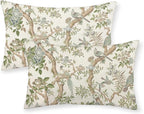 Green Floral Bird Pillow Covers 12x20 Set of 2 Chinoiserie Throw Pillows Green Vintage Flowers Bird Decorative Pillow Cases Outdoor Chinoiserie Decor Farmhouse Cushion Case for Couch Sofa