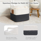 Goodpick Woven Storage Baskets for Organizing, 18" x 14" x 12" Baby Laundry Blanket Toy Basket for Living Room, Rectangle Cotton Rope Baskets with Handles, Dark Gray