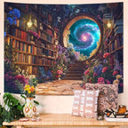 Accnicc Floral Bookshelf Tapestry Fantasy Library Tapestries Wall Hanging Vintage Plant Flower Book Small Tapestry for Bedroom Living Room Dorm 60 x 44 inch