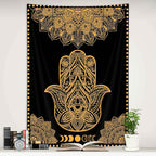 Boziqr Spiritual Psychedelic Hamsa Hand Black Gold Mandala Evil Eye Wall Tapestry For Bedroom Aesthetic 40x60 Inches