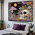 Lifeella Skull Mushroom Tapestry, Gothic Hippie Skeleton Wall Hanging for Bedroom Living Room Dorm Decor, Purple Orange 36x48 inches