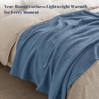 PHF 100% Cotton Muslin Blanket Queen Size 90"x90", 4-Layer Lightweight Gauze Throw, Breathable Cloud-Soft Minimalist Blanket for Bed, Couch, Camping & Baby, Denim Blue, Ideal Gift