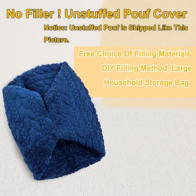 Asuprui 20x14 Inch Unstuffed Ottoman Pouf Cover – Lightweight Foot Rest, Floor Bean Bag Chair, Storage Pouf for Living Room, Bedroom & Balcony (Filler Not Included) (Navy Blue)