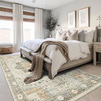 8x10 Area Rugs for Living Room, Vintage Washable Rug with Non-Slip Backing, Stain Resistant Large Area Rug for Dining Room, Soft Rugs for Bedroom (Orange/Light Grey, 8'x10')