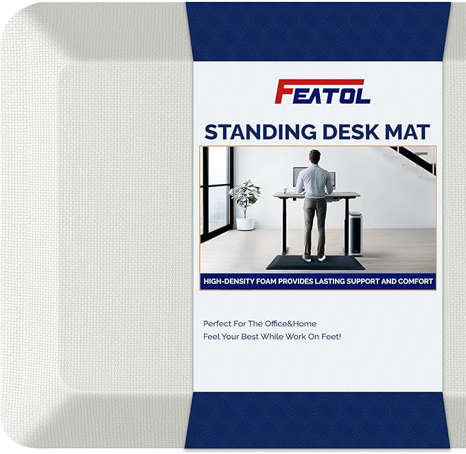 FEATOL Anti Fatigue Mats for Standing, 9/10 Extra Thick Ergonomic Standing Desk Mat, Comfort & Durable Memory Foam Standing Mat at Home,Office All Day (20" x 48", White, 1PC)