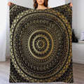 Black Gold Mandala Throw Blanket Boho Indian Hippie Vintage Abstract Bohemian Flower Blanket for Sofa Bed Couch Chair Or Dorm 70"x80"
