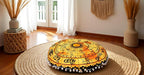 CRAFT KALA Boho Large Floor Pillow Pouf Cover Mandala Meditation Room Pillow Cover for Adults Round Bohemian Seating Pouf Cushion Cover for Kids Playroom 22" Yellow Zodiac