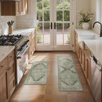 GENIMO Kitchen Mats for Floor, 2PCS Kitchen Rugs Non Slip Washable, Waterproof Anti Fatigue Mat, Comfort Standing Runner Rug for Sink, Office, Laundry, Home, 17.3"x47"+17.3"x30", Muted Green