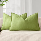 Foindtower Pack of 2, Decorative Linen Soild Throw Pillow Covers Soft Accent Lumbar Cushion Case Boho Farmhouse Pillowcase for Chair Couch Sofa Bedroom Living Room Home Decor 12 x 20 Inch Lush Green