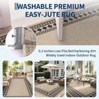GarveeHome Solid Bordered Easy Jute Rug 5x7 Washable Jute Rugs for Living Room Patio Farmhouse Indoor Outdoor Rug Non Slip Non-Shedding Neutral Rugs for Patio Backyard Dining Room Bedroom, Natural
