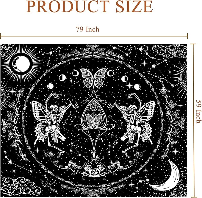 KJHL Skull Tapestry Black and White Skeleton Lovers Tapestries Aesthetic Large Gothic Butterfly Wall Hanging for Bedroom Living Room 59ʺ x 79ʺ
