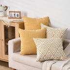 HPUK Decorative Throw Pillow Covers Set of 4 Geometric Design Linen Cushion Cover for Couch Sofa Living Room, 18"x18" inches, Ochre