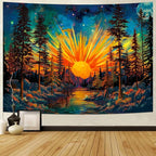 Racunbula Forest Sun Trippy Nature Tree Hippie Boho Mountain Wall Tapestry Aesthetic Starry Sky Vintage Magic River Hanging for Bedroom