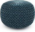 SIMPLIHOME Renee Round Pouf - 20 inch Wide Upholstered Velvet Ottoman in Teal, Boho Footstool or Extra Seating for Living Room or Bedroom with Button-Tufted Pleated Design, Assembled