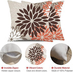 DFXSZ Brown Red Orange Pillow Covers 18x18 Inch Set of 2 Flower Throw Pillows Outdoor Waterproof Decor for Living Room Couch Patio Funiture Garden Modern Floral Polyester Pillow Covers 002A18