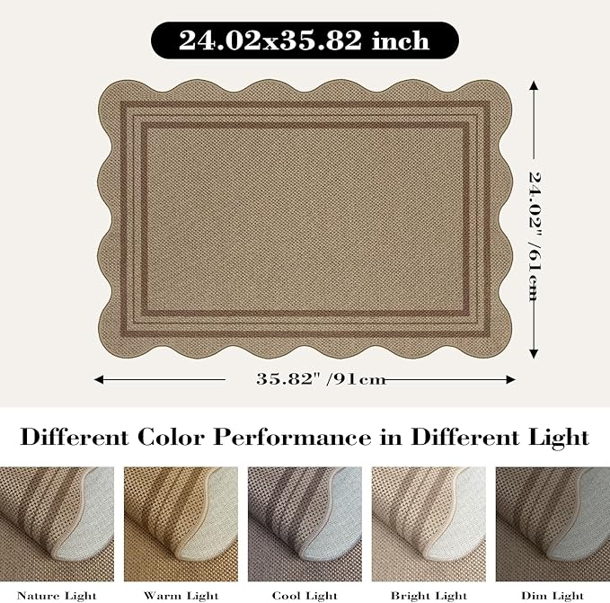 Easy Jute Outdoor Mats for Front Door, 2x3 Small Washable Kitchen Rugs, Farmhouse Brown Throw Rug Non Slip Indoor Outdoor Carpet for Porch Entryway Foyer