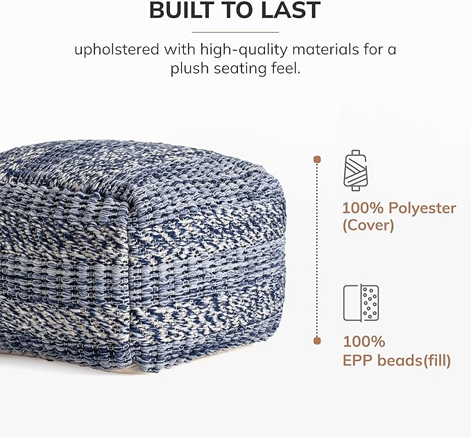 Anji Mountain Pouf Ottoman Foot Rest, Handmade Ottoman Pouf, Comfortable Foot Stool, Decorative Floor Seating for Living Room Decor, Bedroom & Home Décor Accent - Pebble Loom