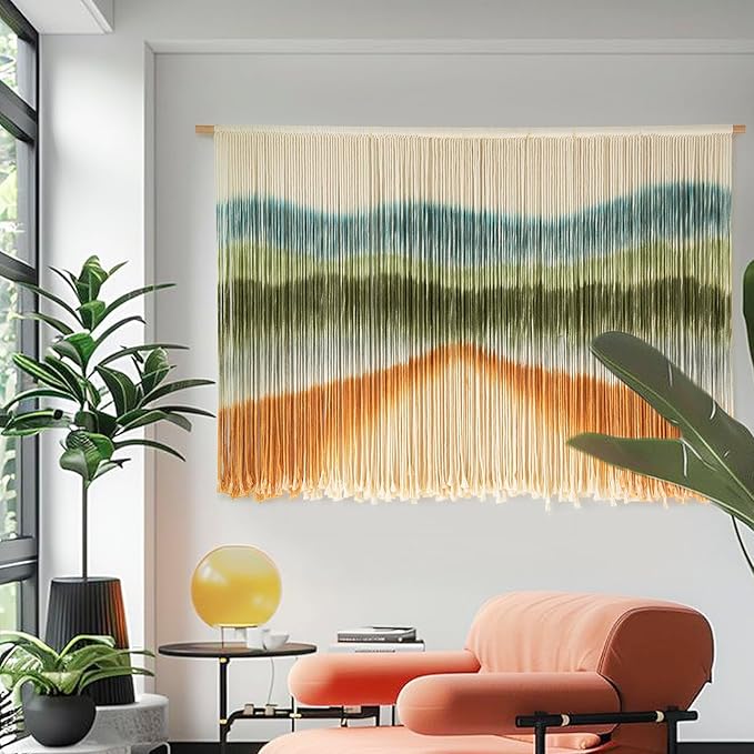 IOWER Macrame Wall Hanging Dip Dye Mountain Wall Art Large Boho Fiber Macrame Wall Decor for Bedroom Living Room Nursery Wedding Backdrop 57" W x 35" L