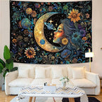Accnicc Sun and Moon Tapestry for Bedroom Hippie Boho Floral Flower Plant Wall Tapestry Aesthetic Vintage Galaxy Celestial Star Spiritual Large Tapestries Wall Hanging for Living Room Dorm 60 x 44 Inch