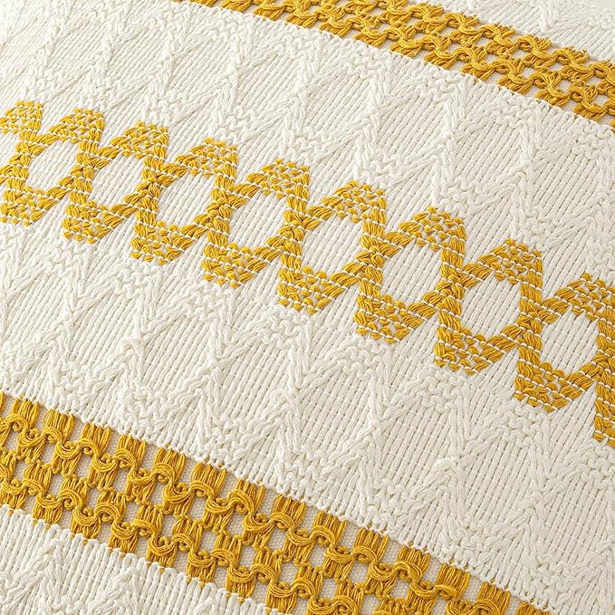 MIULEE Set of 2 Mustard Yellow Boho Decorative Pillow Covers 16x16 Inch Farmhouse Rustic Couch Throw Pillows Modern Cotton Cushion Covers Retro Cute Macrame Woven Spring Home Decor for Bed Sofa Chair