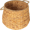 Household Essentials Round Handwoven Water Hyacinth and Seagrass Basket with Handles, Natural