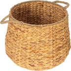 Household Essentials Round Handwoven Water Hyacinth and Seagrass Basket with Handles, Natural