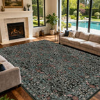 Extra Large 10x14 Area Rug for Living Room, Washable Rugs for Dining Room, Bedroom, Non Slip Stain Resistant Carpet, Low Pile Vintage Floral Rug (Dark Green)