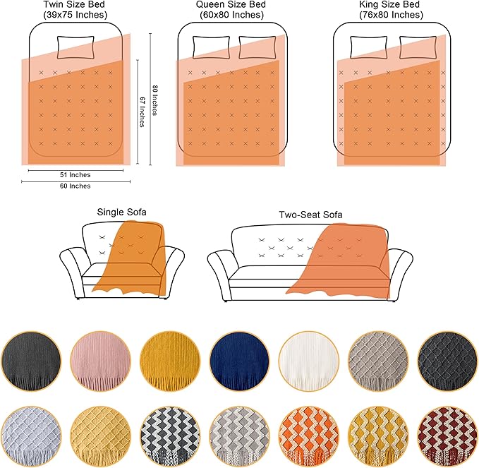 NTBAY Acrylic Knitted Throw Blanket, Lightweight and Soft Cozy Decorative Woven Blanket with Tassels for Travel, Couch, Bed, Sofa, 51x67 Inches, Taupe Checkered