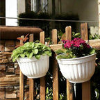 5 Pack Resin Wall Hanging Planter Pot Vertical Garden Living Wall Mount Window Hang Indoor Outdoor Plant Flower Basket for Kitchen Herbs Balcony Railing Shelf Fence Bedroom Trellis Decor Modern White