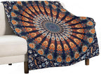 Indian Hippie Bohemian Throw Blanket Beautiful Peacock Mandala Blanket for Sofa Bed Couch Chair Or Dorm 40"x50"