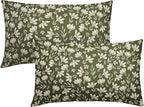 Olive Green Pillow Covers 12x20 Set of 2 Vintage Floral Rustic Old Style Cute Flower Print Rectangle Decorative Outdoor Pillowcases Seasonal Farmhouse Throw Cushion Case Couch Sofa Bed Decor