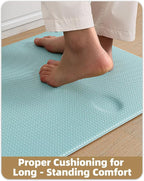 Color&Geometry Anti Fatigue Cushion Padded Kitchen Mat for Floor - 17x29+17x59,Easy Clean, Waterproof & Oil Proof, Anti Slip, Foam Rubber Runner Rug for Front Sink Comfort Standing, Teal Set of 2