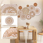 Boho Wall Basket Decor Set of 11 - Hanging Woven Bulrush Basket Wall Decor, Handcrafted Round Flat Baskets Wall Art, for Rustic Farmhouse、Home - Unique Rattan Wicker Wall Decor（White Retro）