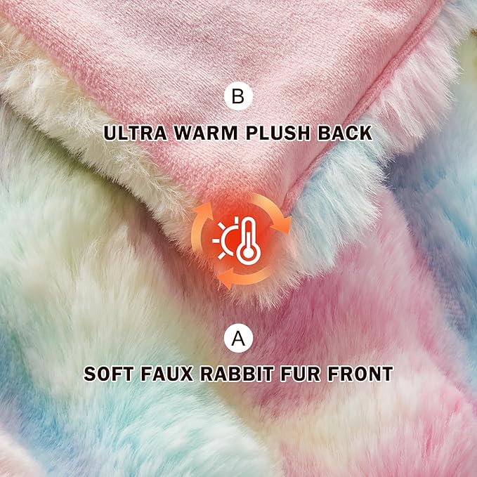 EMME Faux Fur Blanket Queen Size Rainbow - Big Bubble Rabbit Cozy Blanket for Couch, Thick Furry Plush Shaggy Blankets, 650GSM, 90x90 Inches