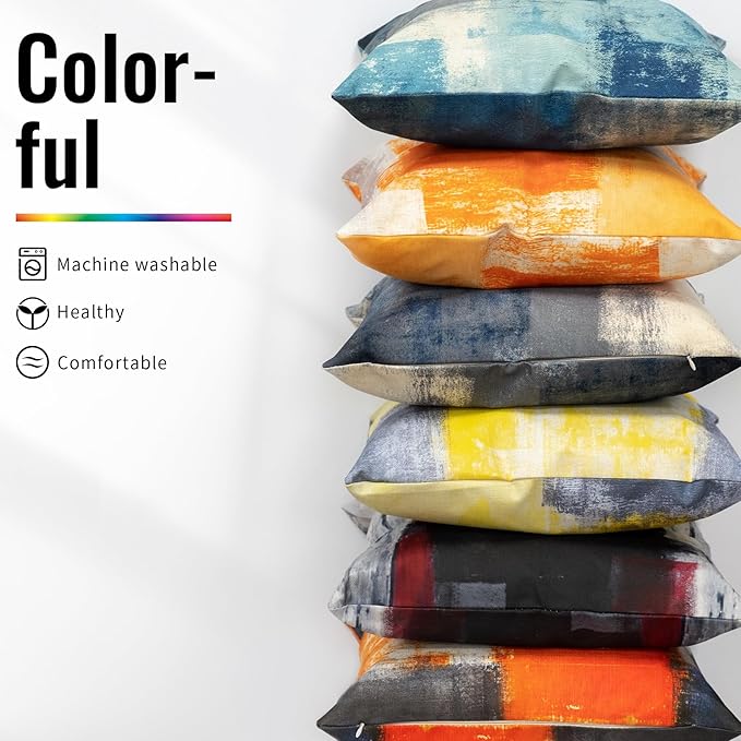 COLORPAPA Blue Throw Pillow Covers 20x20 Set of 4 Decorative Cushion Cover Grey Abstract Art Painting Pillowcase for Sofa Bedroom Living Room Décor