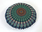 Round Mandala Floor Pillow Cover Seating Cushion Throw Cover Hippie Decorative Bohemian Ottoman Pouf Cover, Pom Pom Pillow Cases,Boho Indian 22 Inches (Blue)