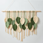 Macrame Wall Hanging Boho Wall Tapestry Handmade Woven Leaf Wall Decor Crochet Wall Art for Home Office Apartment (Green, 39.4" W x 31.5" L)