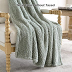Ultra Soft Cozy Sherpa Throw Blanket, Light Weight Warm Decorative Boho Style Plush Throw Blanket Cover for Couch, Sofa, Bedroom,Travel, Outdoor, 60”x80”, Sage Green