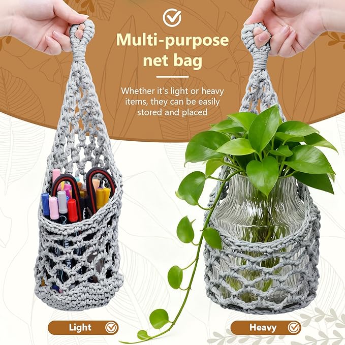 Macrame Wall Plant Hanger, Hanging Planter Basket Holder, Wall Planters for Indoor Plants, for Up to 6 Inch Pot (Grey, 6-Inch)