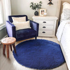 Amdrebio Navy Blue Round Rug 4Ft for Boys Room Bedroom, Circle Area Rugs for Kids Room, Living Room Decor Aesthetic, Fluffy Shag Fur Throw Royal Dark Blue Carpet for Preppy Dorm Playroom Baby Nursery