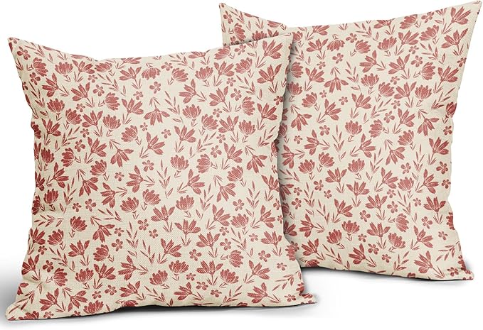Pink Floral Pillow Covers 22x22 Set of 2 Vintage Rustic Old Style Cute Small Flower Cream Print Decorative Outdoor Pillowcases Farmhouse Throw Cushion Case Decor for Couch Sofa Bed