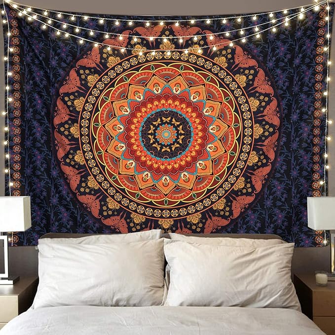 Edeesky Boho Mandala Tapestry Aesthetic Wall Hanging Psychedelic Hippie Butterfly Tapestries Vintage Wall Art Home Decor for Bedroom,Living Room,Dorm（Red