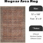 HUGEAR Area Rug 6x9 Vintage Brick Red Machine Washable Living Room Rugs Distressed Retro Floral Vacuumable Low Pile Carpet Bedroom Office Dining Room Laundry Room Non Slip Soft Lightweight