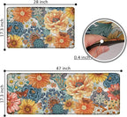 Boho Floral Kitchen Mats for Floor 2PCS Anti Fatigue Mats for Kitchen Floor Cushioned Non Slip Waterproof Memory Foam PVC Kitchen Rugs Set for Sink,Office,Laundry 17.3"x28"+17.3"x47"