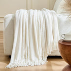 inhand Throw Blanket for Couch Bed,Chunky Chenille Woven Soft Blankets with Tassels,Cozy Boho Farmhouse Spring Summer Fall Decor,Warm Knitted Gifts for Women,50"x60",Medium Thick-Off White